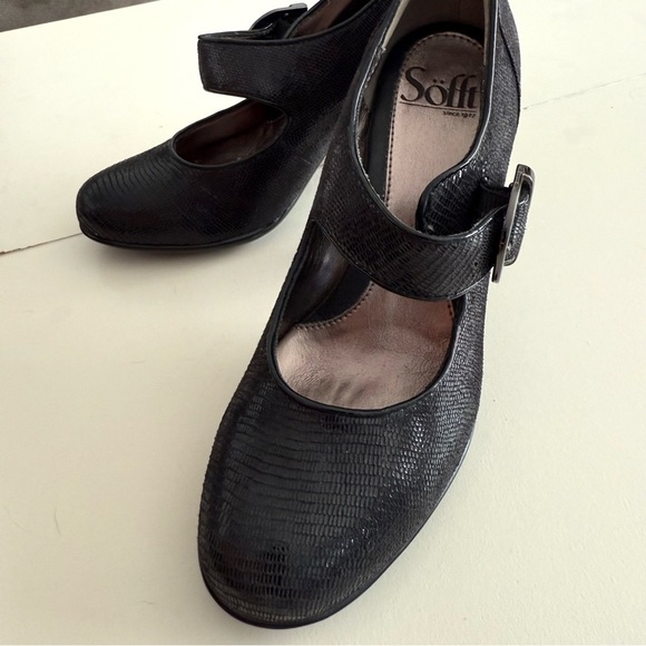 Sofft Women's Black Leather Textured Gothcore Mary Jane Kitten Heel Steampunk - Picture 4 of 8